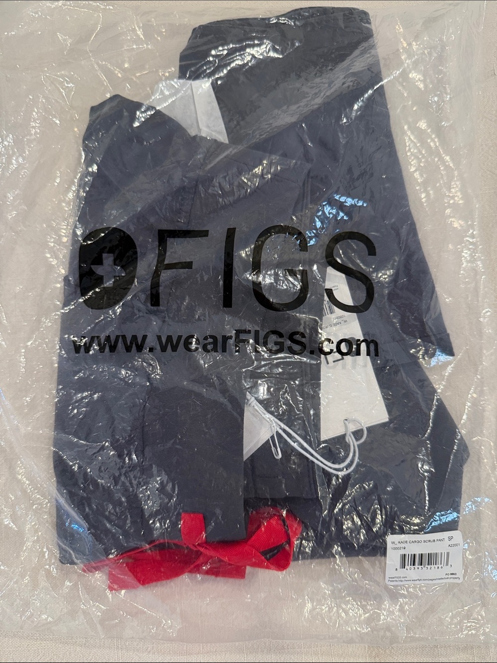 Figs Black Scrub Pants with Red Drawcord Accent